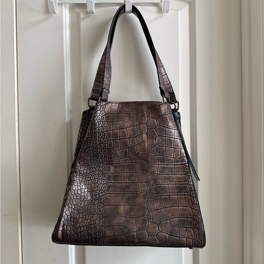 Cato Croc-Embossed Dark Brown Shoulder Bag